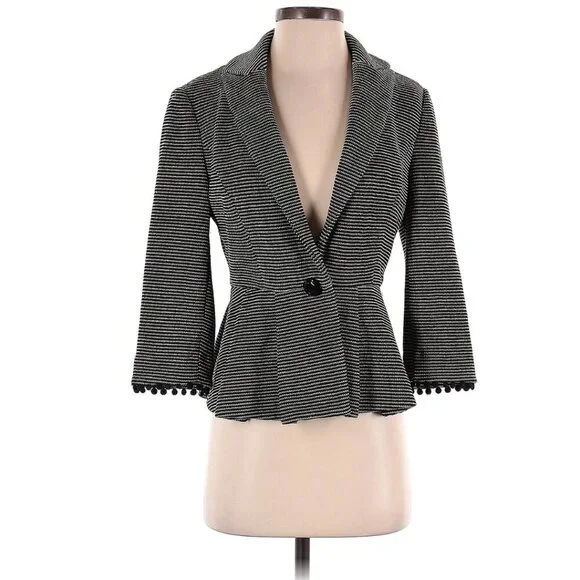 Anthropologie Tabitha Jacket Size S Chandelier Black White Striped Knit Blazer - Picture 2 of 5